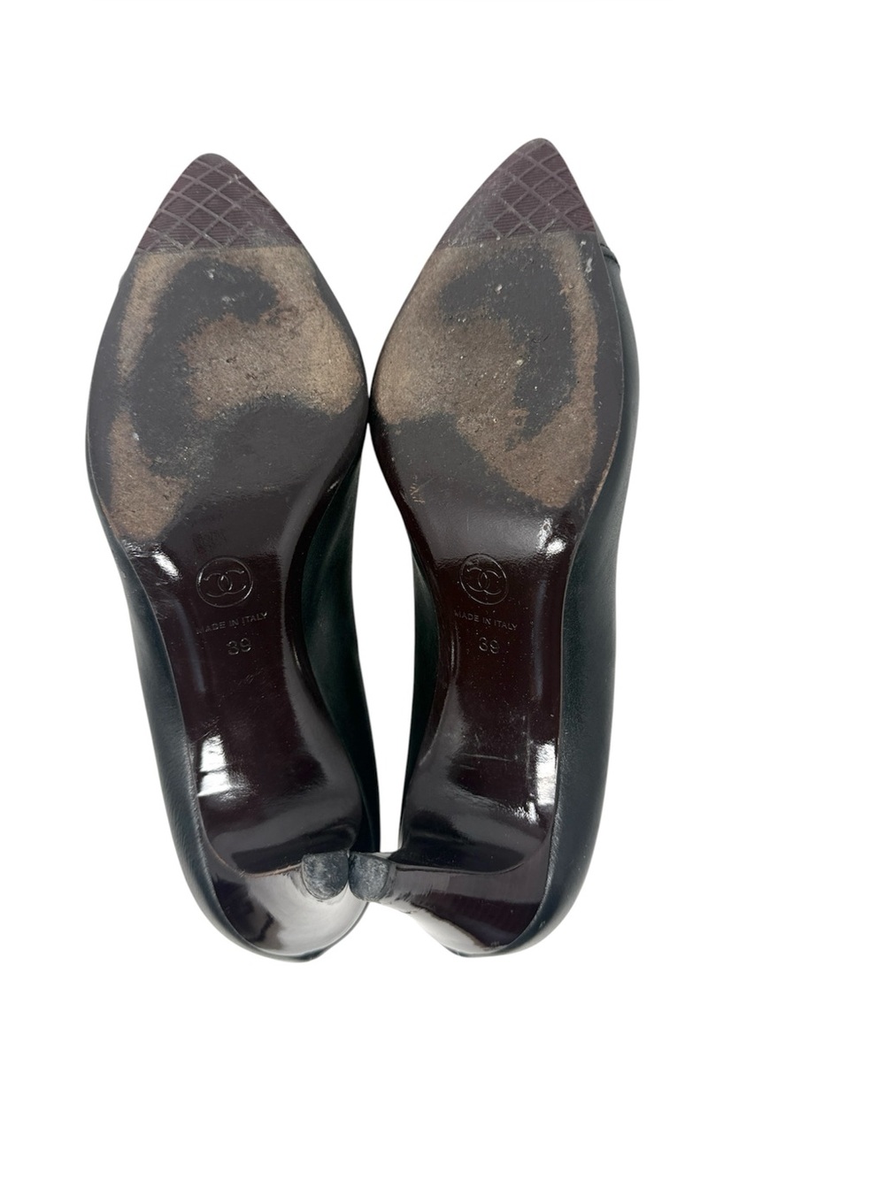 Chanel Vintage CC Cap Toe Black Leather Pumps Size 39 - Picture 9 of 14